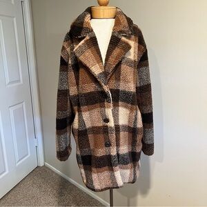 American Eagle Outfitters Brown Plaid Teddy Jacket
